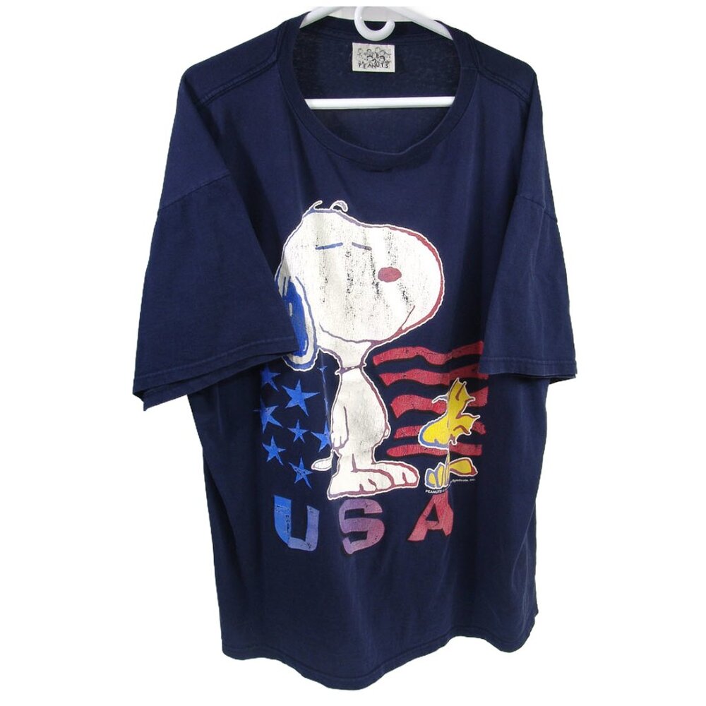 Vtg 90s Graphic Tshirt 2X Peanuts Snoopy USA Woodstock United Features Syndicate